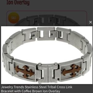 Jewelry Trends Stainless Steel Tribal Cross Link Bracelet with Coffee Brown Ion Overlay Jewelry Trends Stainless Steel Tribal Cross Link Bracelet with Coffee Brown Ion Overlay